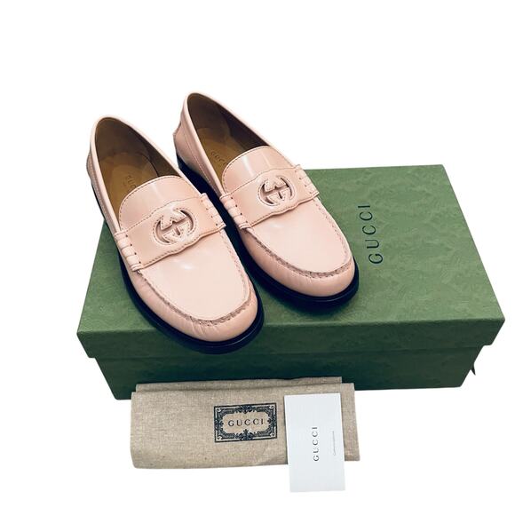 GUCCI Women's Leather Loafer Millennial Ribot Interlocking G Moccasin Pink Sz 39 - Picture 1 of 16